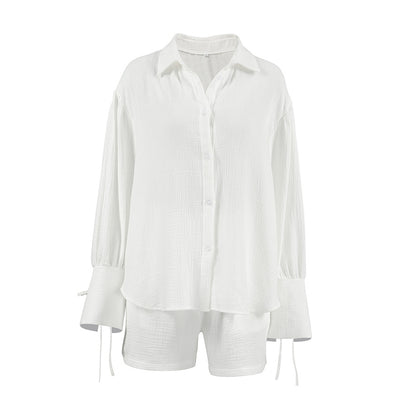 Conjunto de Dos Piezas: Blusa y Shorts de Algodón con Textura Arrugada - Image 5