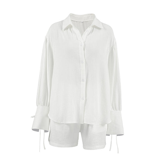 Conjunto de Dos Piezas: Blusa y Shorts de Algodón con Textura Arrugada - Image 5