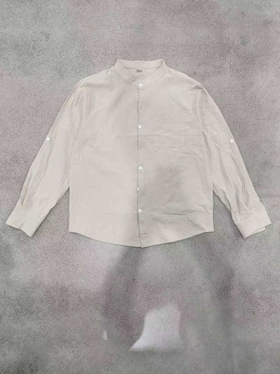 Camisa de Lino Estilo Americano con Cuello Mao y Mangas Medianas para Hombre - Image 26