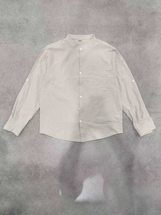 Camisa de Lino Estilo Americano con Cuello Mao y Mangas Medianas para Hombre - Image 26