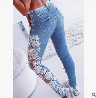 Jeans con Encaje y Volantes Calados Europeos y Americanos - Image 3
