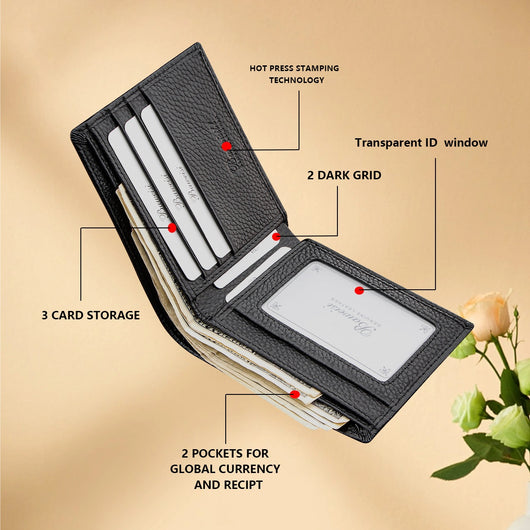 Billetera Bifold Corta para Hombre en Cuero Genuino de Res Negro - Image 17