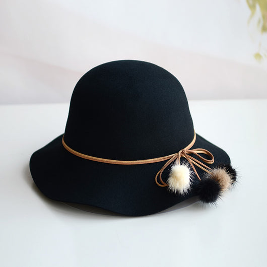 Gorro Lana Pescador Coreano con Pomón de Piel - Sombrero Cuenca Elegante para Mujer - Image 4