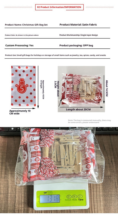 Set de Bolsas de Regalo Calendario Navideño en Satén - Image 17