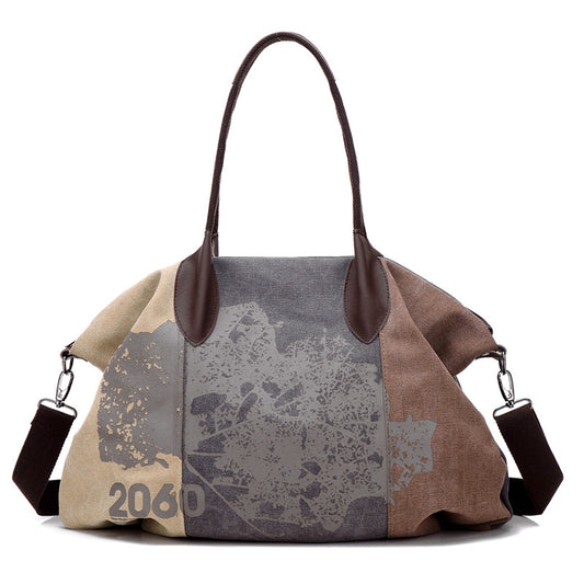 Bolsa de Lona para Mujer con Costuras de Contraste Retro