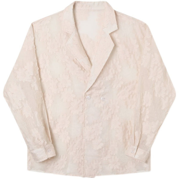 Camisa Unisex Jacquard Bordada en Tono Albaricoque