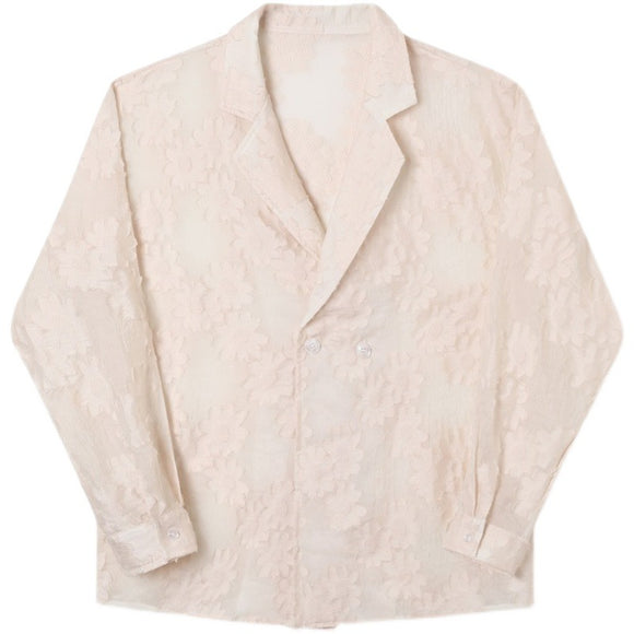Camisa Unisex Jacquard Bordada en Tono Albaricoque