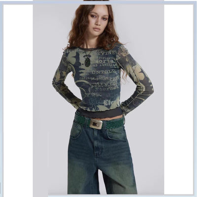 Camiseta Manga Larga Estilo Vintage con Detalles de Malla Superpuesta - Image 10