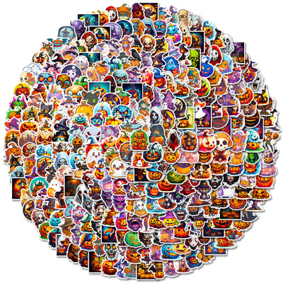 A large collection of colorful Halloween graffiti stickers featuring pumpkins, witches, ghosts, and other spooky characters. - Image 13