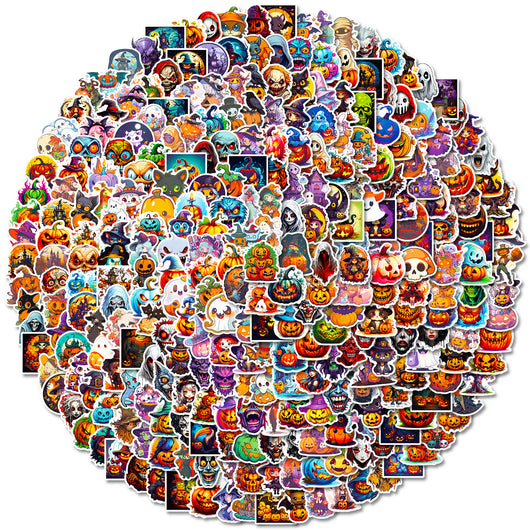 A large collection of colorful Halloween graffiti stickers featuring pumpkins, witches, ghosts, and other spooky characters. - Image 13