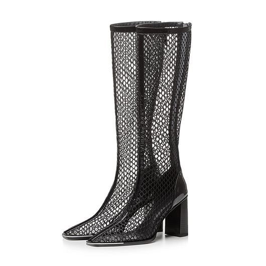 Botas de Tacón Robusto con Malla Trasera y Cierre - Negro - Image 3