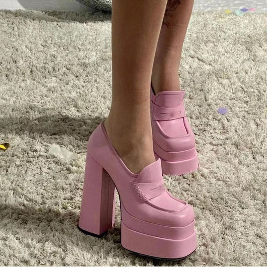 Tacones Altos Plataforma Doble Punta Cuadrada