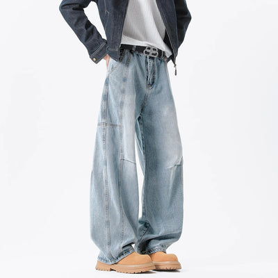 Pantalones Vaqueros Holgados Retro con Pliegues Lavados para Hombre - Image 4