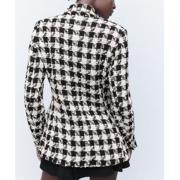 Abrigo Tipo Blazer Doble Botonadura Pata de Gallo para Mujer