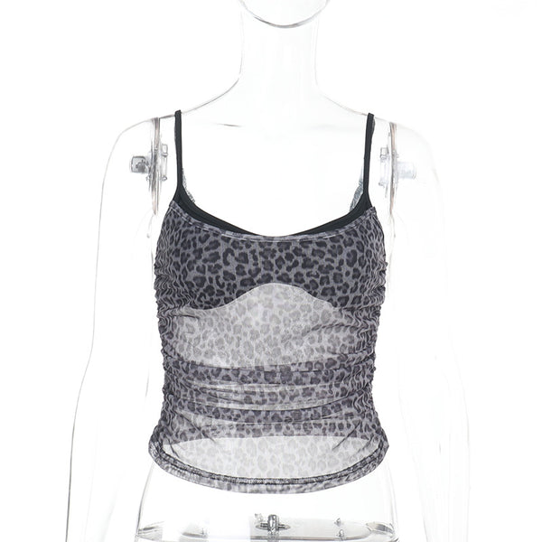 Top Camisola Efecto Dos Piezas Estampado Leopardo con Malla - Image 6