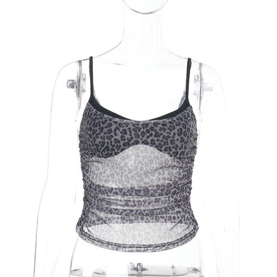 Top Camisola Efecto Dos Piezas Estampado Leopardo con Malla - Image 6