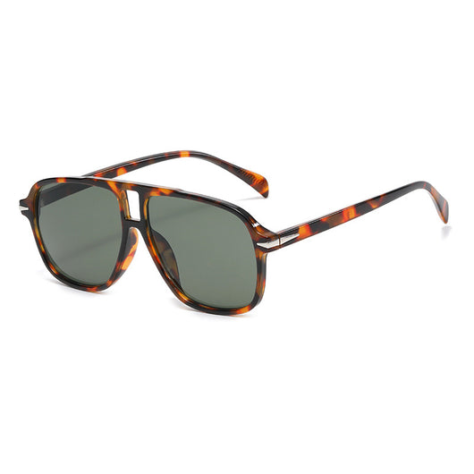 Retro aviator sunglasses with a black full frame and light blue lenses, featuring a double beam design. - Image 4