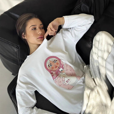 Blusa Suelta Estampada de Manga Larga para Mujer - Image 3