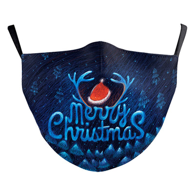 Red dust mask with a cartoon reindeer peeking out, surrounded by white snowflakes and sparkling stars. - Image 18