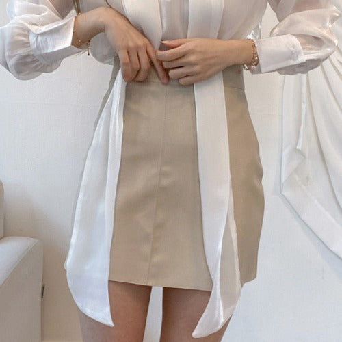 Blusa Brillante con Detalle de Cuello Streamer y Falda A-Line de Cintura Alta - Image 2