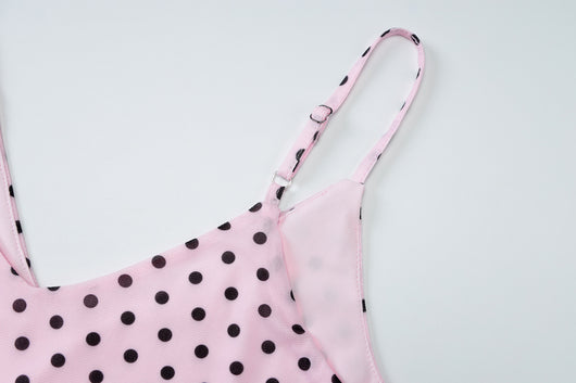 Enterizo Polka Dot Escote V Ajustado Sexy con Tirantes - Image 11