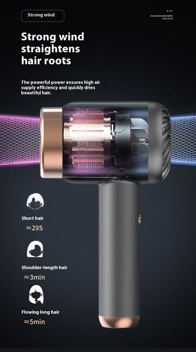 Purple high-speed wireless hair dryer with gold accents, featuring hot and cold air, shown on a reflective surface. - Image 11