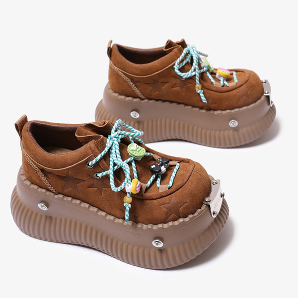 Zapatos Plataforma Dopamine Verano de Cuero con Cordones