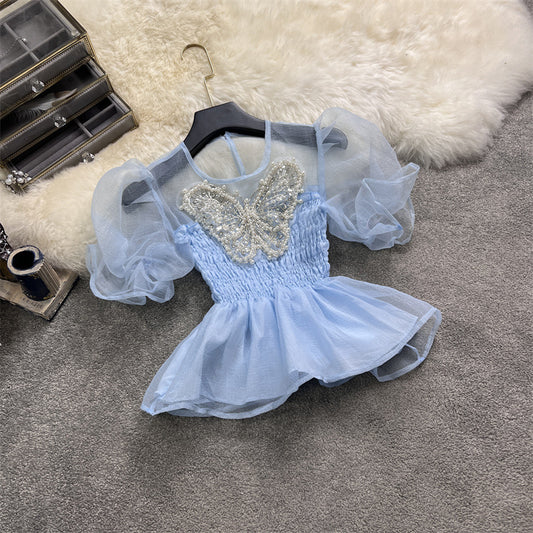 Blusa Estilo Occidental Cuello Cuadrado con Manga Abullonada