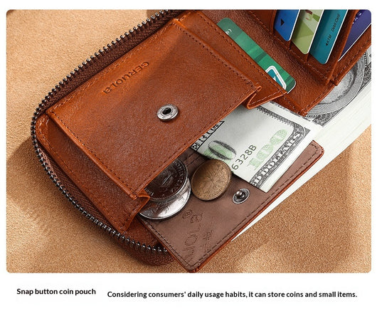 Cartera de Cuero Genuino para Hombre con Múltiples Compartimientos y Cierre de Cremallera - Image 22