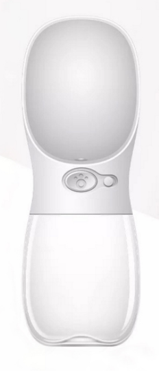 White and clear portable dog water dispenser with a built-in bowl and transparent water reservoir. - Image 16
