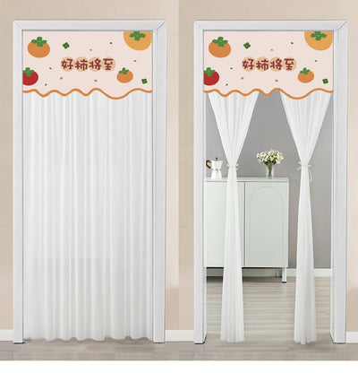 Double-layer blackout doorway curtain with a light blue top featuring a cartoon bear and "LUCK DAY!" text. - Image 49