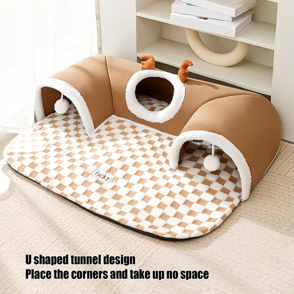 Túnel Cama para Gatos con Juguetes - Casa Cueva Plegable y Lavable