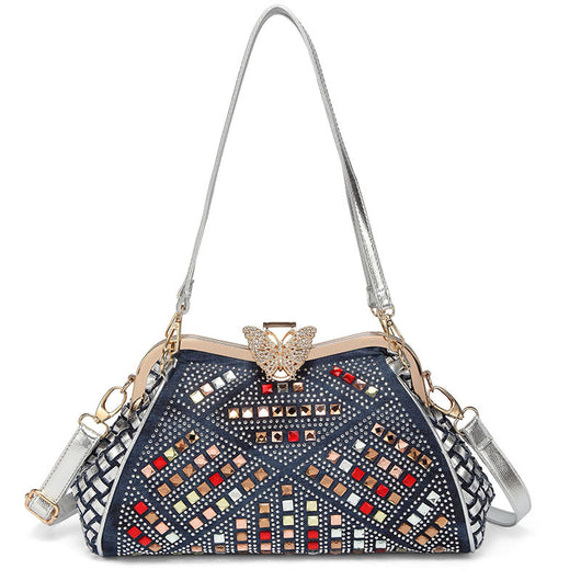 Bolso Bandolera de Lona Estilo Cowgirl con Brillantes y Broche de Mariposa - Image 8