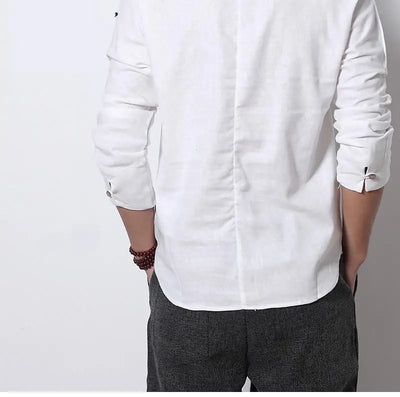 Camisa Lino Manga Larga Estilo Chino Retro para Hombre - Image 29