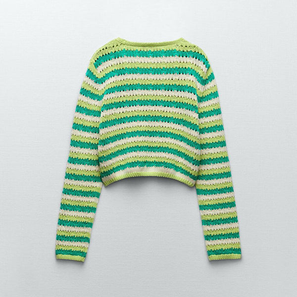 Cardigan Tejido Hueco con Rayas para Mujer - Manga Larga