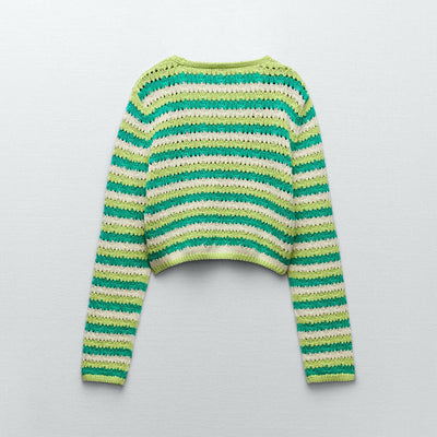 Cardigan Tejido Hueco con Rayas para Mujer - Manga Larga - Image 2