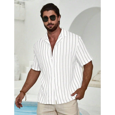 Camisa de Manga Corta con Estampado 3D Digital y Rayas de Contraste Geométrico - Image 9
