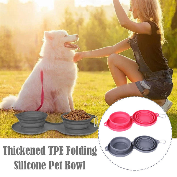 Comedero Doble Plegable de Goma para Mascotas - Perros y Gatos
