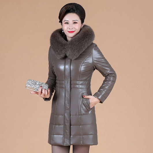 Chaqueta de Plumón en Cuero Genuino para Mujeres Maduras - Image 6