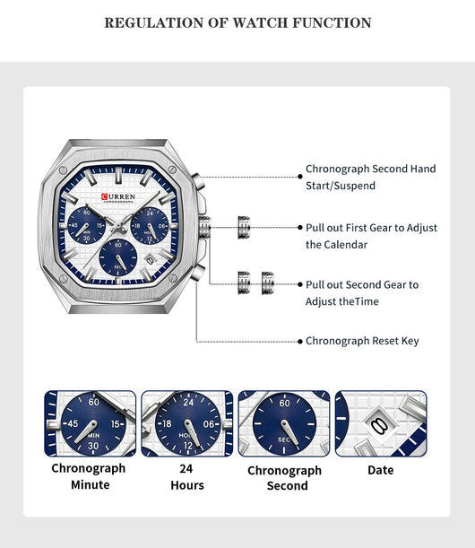 Reloj de Negocios Acero Inoxidable con Calendario de Seis Pines - Image 7