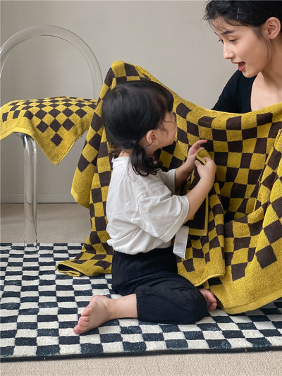 Toallas de Algodón Peinado Tejidas con Diseño Cuadrícula Padre e Hijo - Image 37
