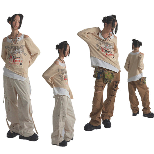 Blusa Vintage Efecto Capas con Estampado y Mangas Largas - Image 9