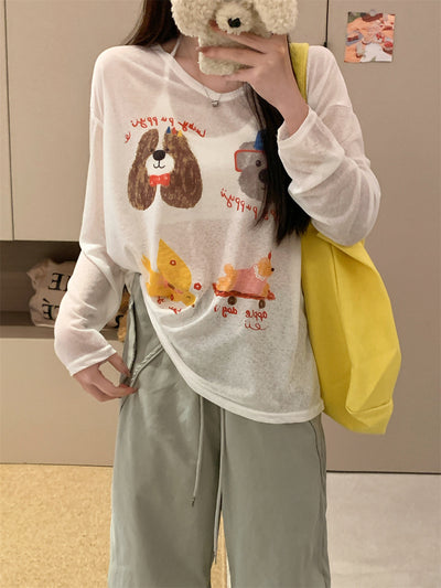 Blusa Suelta Estampado Cachorro Protección Solar - Image 10