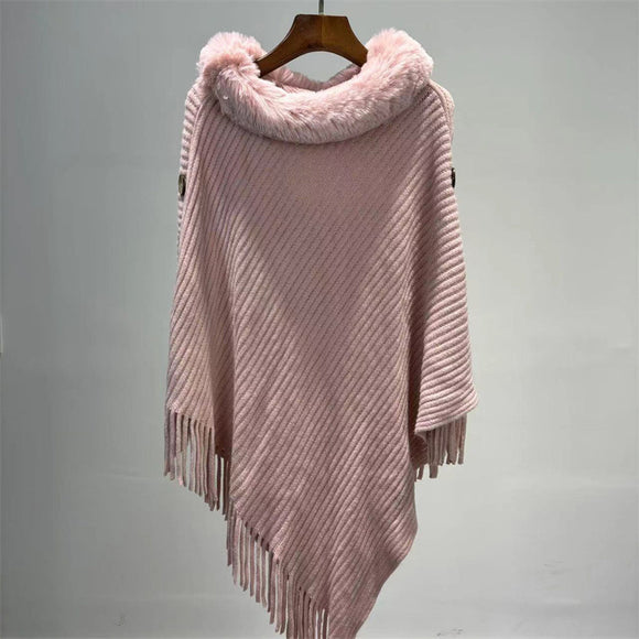 Capa Tejida con Cuello de Piel Sintética - Elegancia y Calidez