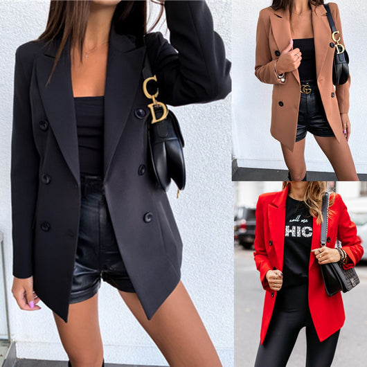 Blazer Cruzado de Manga Larga en Color Sólido - Image 8
