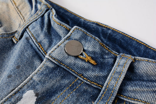 Jeans Vintage con Parches de Strass y Tinta Splash - Estilo Europeo Americano - Image 22