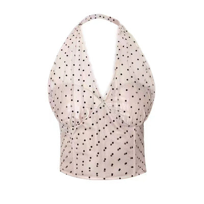 Top Halter Malla Lunares con Diseño Fishbone y Tirantes Ajustables - Image 7