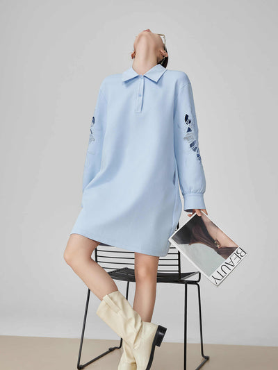 Vestido Camisero Holgado Azul con Bordados Calados - Image 10