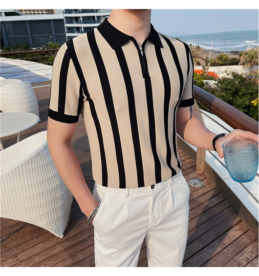 Suéter a Rayas con Cuello Solapa - Camiseta Casual Stretch Británica - Image 11