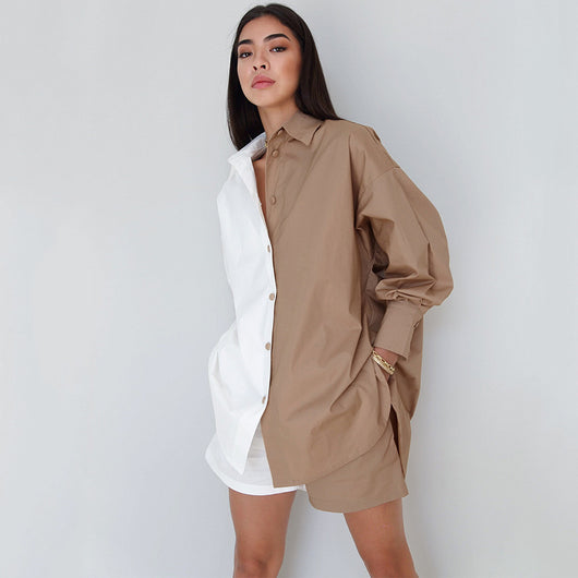 Conjunto de Dos Piezas: Camisa Manga Larga con Contraste y Shorts - Image 12